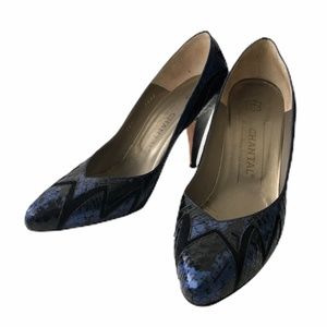 CHANTAL Blue Black Leather Suede Pumps Size 7.5